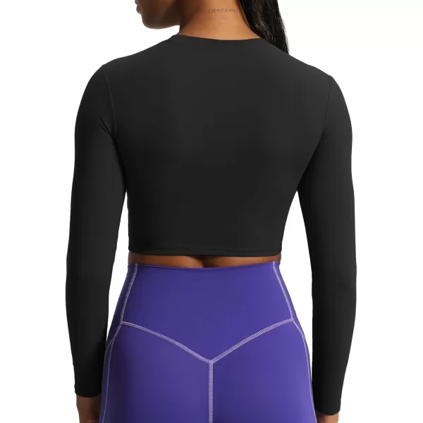 Aoxjox Long Sleeve Crop Top Crop Lengths for Women Classic Longline Workout Crop T Shirt Top Crop LengthBlack