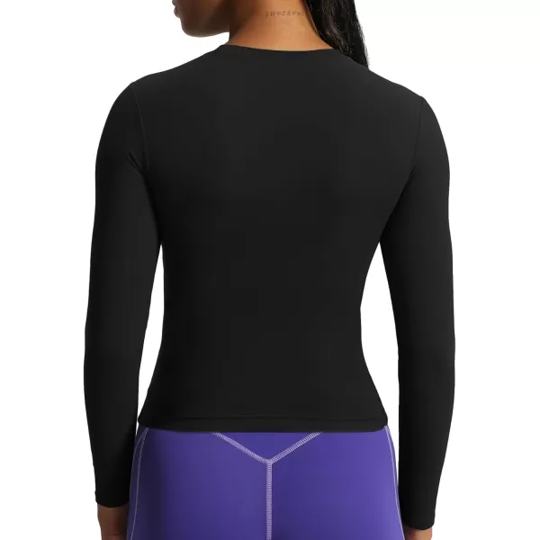Aoxjox Long Sleeve Crop Top Crop Lengths for Women Classic Longline Workout Crop T Shirt Top Crop LengthBlack