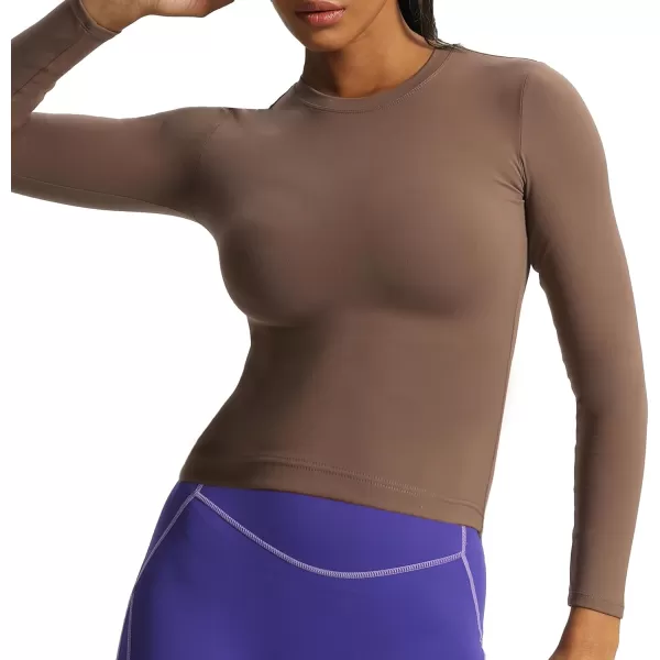 Aoxjox Long Sleeve Crop Top Crop Lengths for Women Classic Longline Workout Crop T Shirt Top Crop LengthFudge Coffee