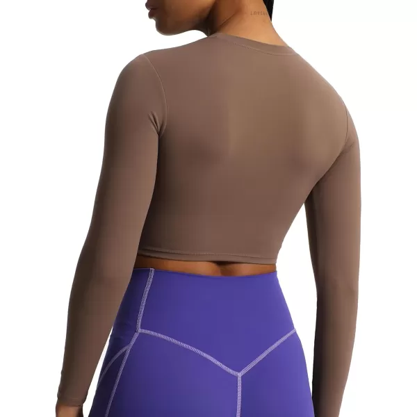Aoxjox Long Sleeve Crop Top Crop Lengths for Women Classic Longline Workout Crop T Shirt Top Crop LengthFudge Coffee