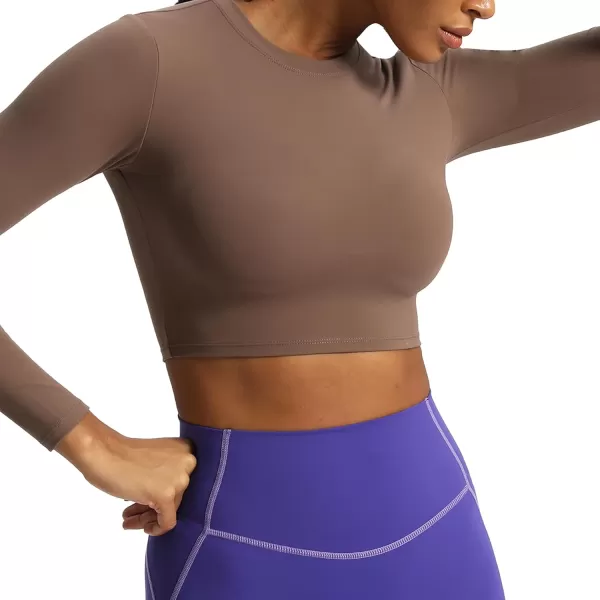 Aoxjox Long Sleeve Crop Top Crop Lengths for Women Classic Longline Workout Crop T Shirt Top Crop LengthFudge Coffee