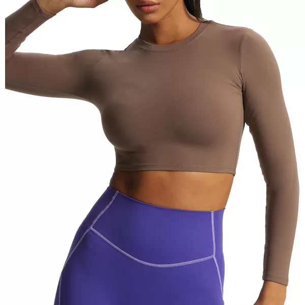 Aoxjox Long Sleeve Crop Top Crop Lengths for Women Classic Longline Workout Crop T Shirt Top Crop LengthFudge Coffee