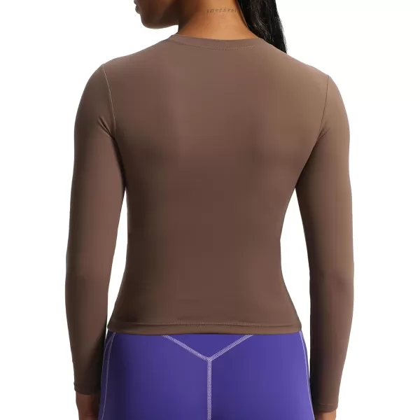 Aoxjox Long Sleeve Crop Top Crop Lengths for Women Classic Longline Workout Crop T Shirt Top Crop LengthFudge Coffee