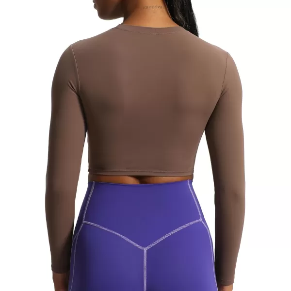 Aoxjox Long Sleeve Crop Top Crop Lengths for Women Classic Longline Workout Crop T Shirt Top Crop LengthFudge Coffee