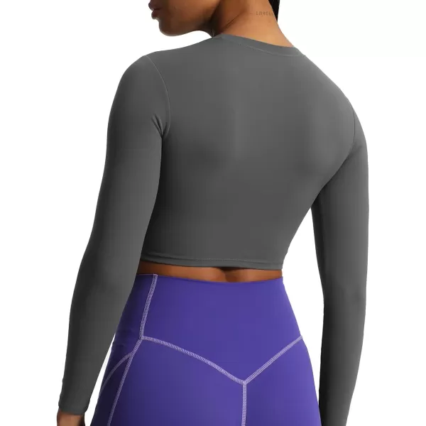 Aoxjox Long Sleeve Crop Top Crop Lengths for Women Classic Longline Workout Crop T Shirt Top Crop LengthIron Grey