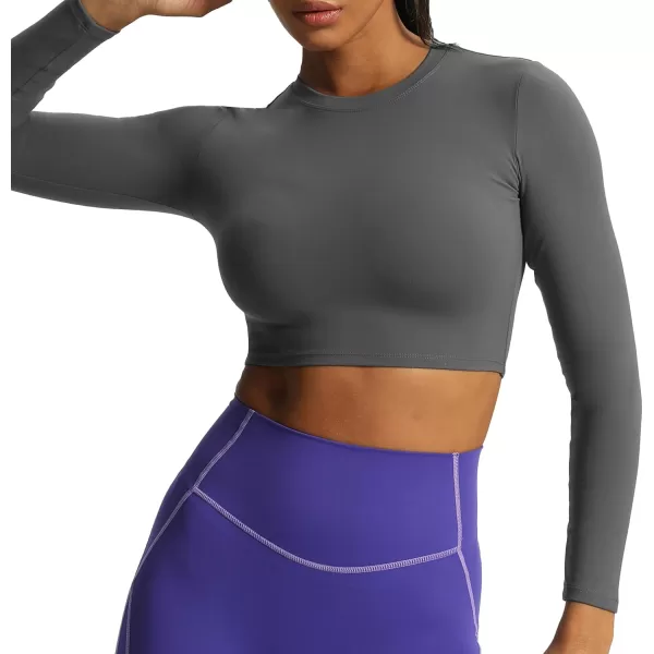 Aoxjox Long Sleeve Crop Top Crop Lengths for Women Classic Longline Workout Crop T Shirt Top Crop LengthIron Grey
