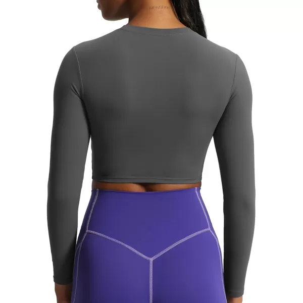 Aoxjox Long Sleeve Crop Top Crop Lengths for Women Classic Longline Workout Crop T Shirt Top Crop LengthIron Grey
