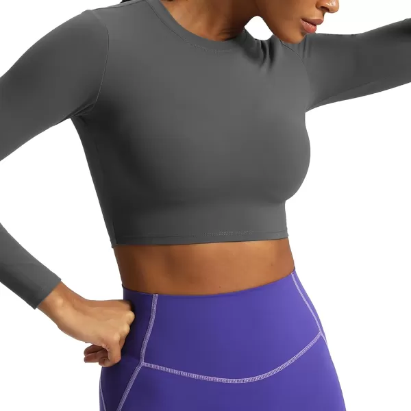 Aoxjox Long Sleeve Crop Top Crop Lengths for Women Classic Longline Workout Crop T Shirt Top Crop LengthIron Grey