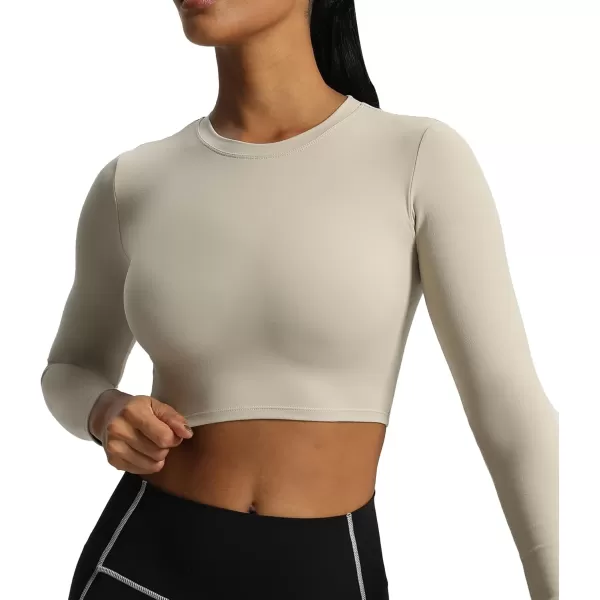 Aoxjox Long Sleeve Crop Top Crop Lengths for Women Classic Longline Workout Crop T Shirt Top Crop LengthMink