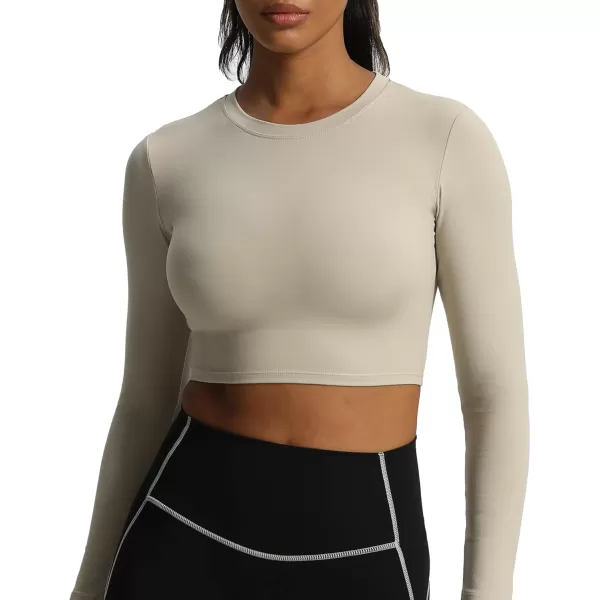 Aoxjox Long Sleeve Crop Top Crop Lengths for Women Classic Longline Workout Crop T Shirt Top Crop LengthMink