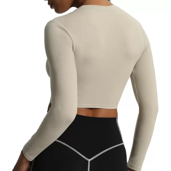 Aoxjox Long Sleeve Crop Top Crop Lengths for Women Classic Longline Workout Crop T Shirt Top Crop LengthMink
