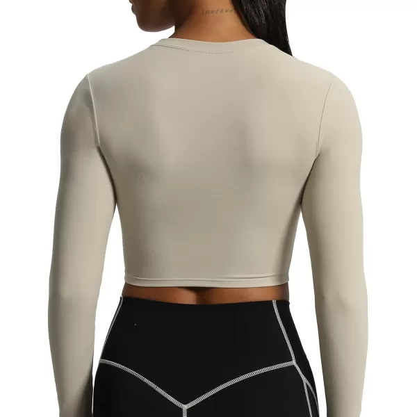 Aoxjox Long Sleeve Crop Top Crop Lengths for Women Classic Longline Workout Crop T Shirt Top Crop LengthMink