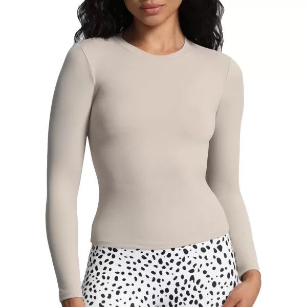 Aoxjox Long Sleeve Crop Top Crop Lengths for Women Classic Longline Workout Crop T Shirt Top Crop LengthMink