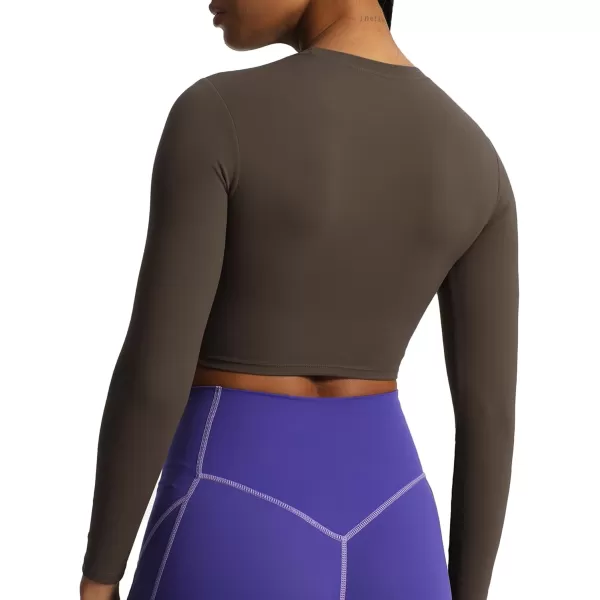 Aoxjox Long Sleeve Crop Top Crop Lengths for Women Classic Longline Workout Crop T Shirt Top Crop LengthMulch