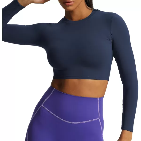 Aoxjox Long Sleeve Crop Top Crop Lengths for Women Classic Longline Workout Crop T Shirt Top Crop LengthNavy