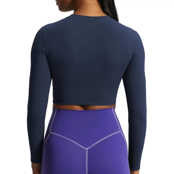 Aoxjox Long Sleeve Crop Top Crop Lengths for Women Classic Longline Workout Crop T Shirt Top Crop LengthNavy