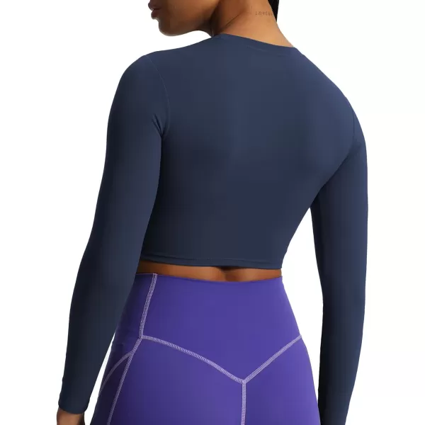 Aoxjox Long Sleeve Crop Top Crop Lengths for Women Classic Longline Workout Crop T Shirt Top Crop LengthNavy