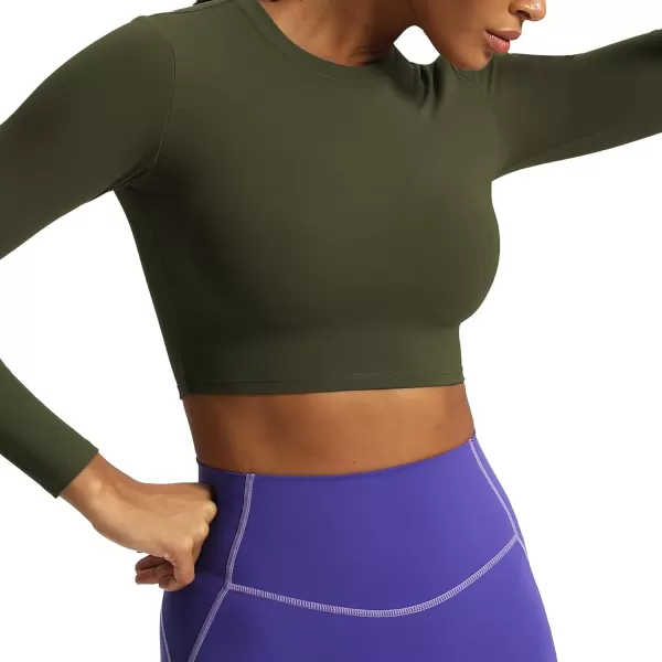 Aoxjox Long Sleeve Crop Top Crop Lengths for Women Classic Longline Workout Crop T Shirt Top Crop LengthOlive Green