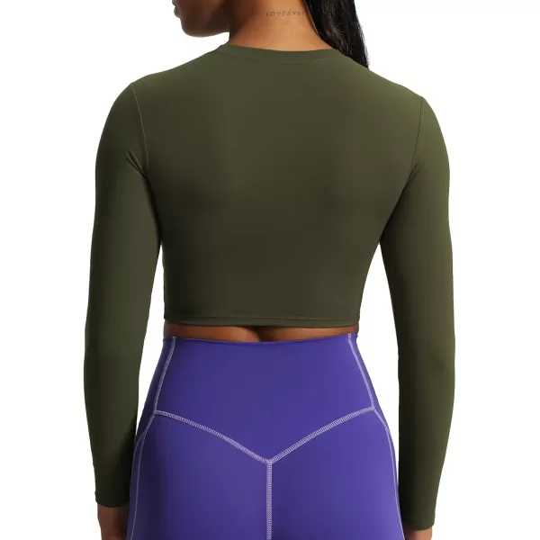 Aoxjox Long Sleeve Crop Top Crop Lengths for Women Classic Longline Workout Crop T Shirt Top Crop LengthOlive Green