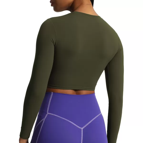 Aoxjox Long Sleeve Crop Top Crop Lengths for Women Classic Longline Workout Crop T Shirt Top Crop LengthOlive Green