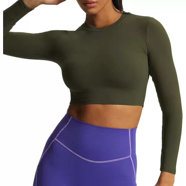 Aoxjox Long Sleeve Crop Top Crop Lengths for Women Classic Longline Workout Crop T Shirt Top Crop LengthOlive Green