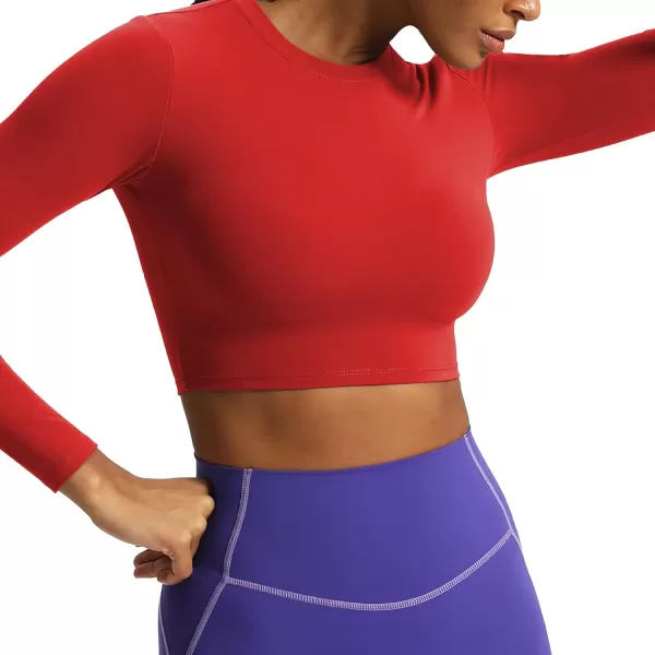 Aoxjox Long Sleeve Crop Top Crop Lengths for Women Classic Longline Workout Crop T Shirt Top Crop LengthRacing Red