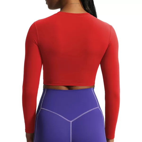 Aoxjox Long Sleeve Crop Top Crop Lengths for Women Classic Longline Workout Crop T Shirt Top Crop LengthRacing Red