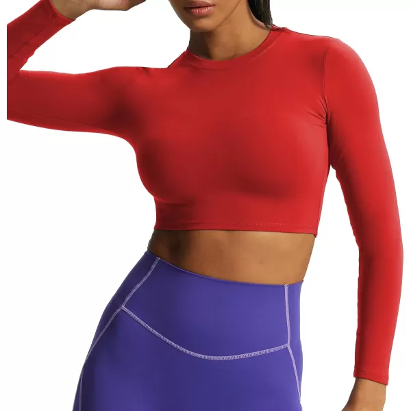 Aoxjox Long Sleeve Crop Top Crop Lengths for Women Classic Longline Workout Crop T Shirt Top Crop LengthRacing Red