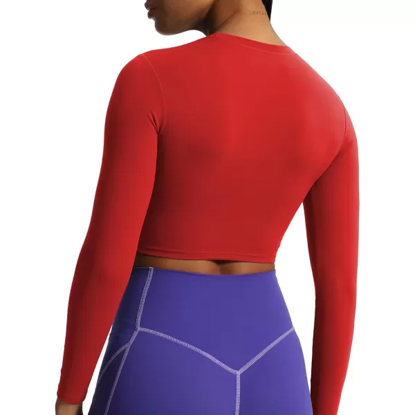 Aoxjox Long Sleeve Crop Top Crop Lengths for Women Classic Longline Workout Crop T Shirt Top Crop LengthRacing Red