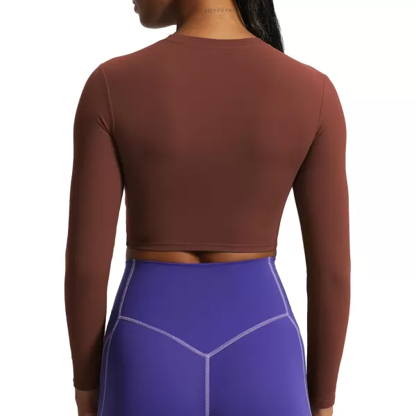 Aoxjox Long Sleeve Crop Top Crop Lengths for Women Classic Longline Workout Crop T Shirt Top Crop LengthRum Raisin