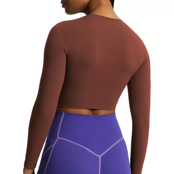 Aoxjox Long Sleeve Crop Top Crop Lengths for Women Classic Longline Workout Crop T Shirt Top Crop LengthRum Raisin