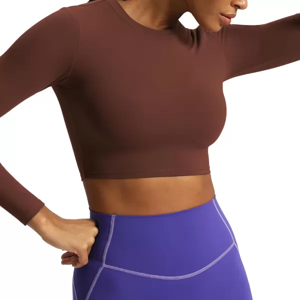 Aoxjox Long Sleeve Crop Top Crop Lengths for Women Classic Longline Workout Crop T Shirt Top Crop LengthRum Raisin