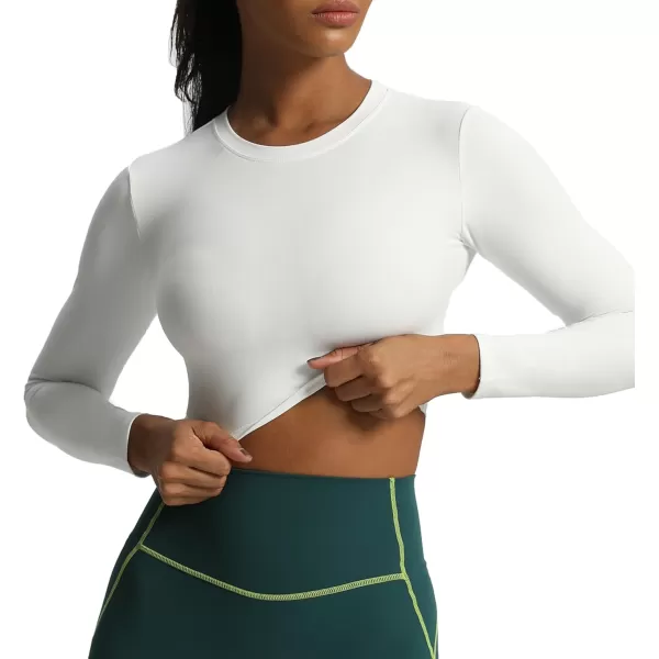 Aoxjox Long Sleeve Crop Top Crop Lengths for Women Classic Longline Workout Crop T Shirt Top Crop LengthWhite