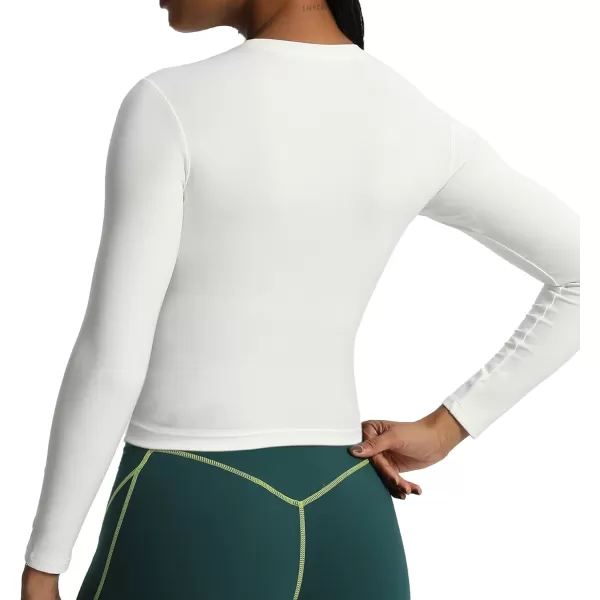 Aoxjox Long Sleeve Crop Top Crop Lengths for Women Classic Longline Workout Crop T Shirt Top Crop LengthWhite