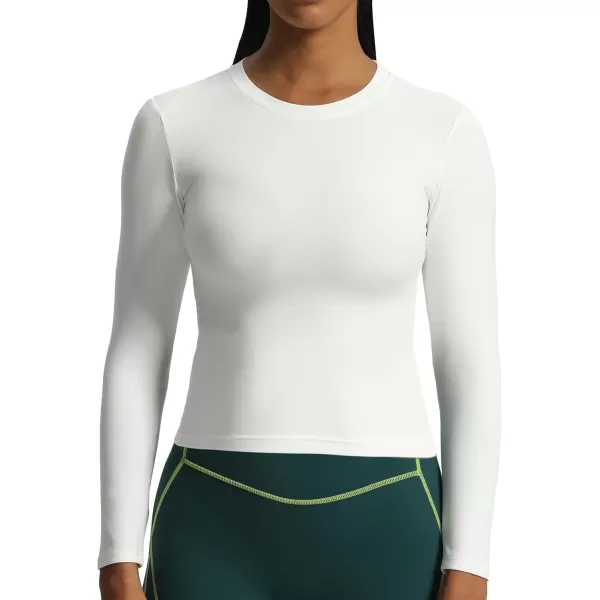 Aoxjox Long Sleeve Crop Top Crop Lengths for Women Classic Longline Workout Crop T Shirt Top Crop LengthWhite