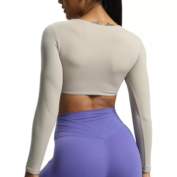 Aoxjox Long Sleeve Crop Tops for Women Betty Ruched V Neck Workout Crop T Shirt TopMink