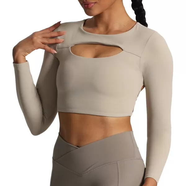 Aoxjox Long Sleeve Crop Tops for Women Front Cutout Lacey Workout Crisscross Crop T Shirt TopA Mink