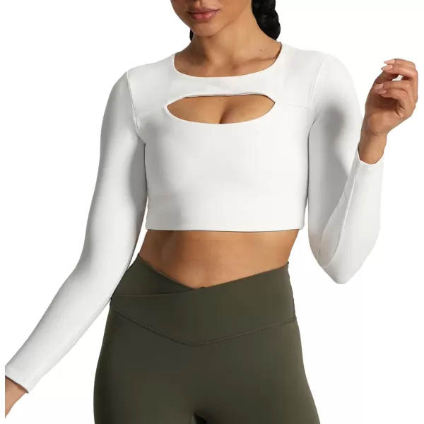 Aoxjox Long Sleeve Crop Tops for Women Front Cutout Lacey Workout Crisscross Crop T Shirt TopA White