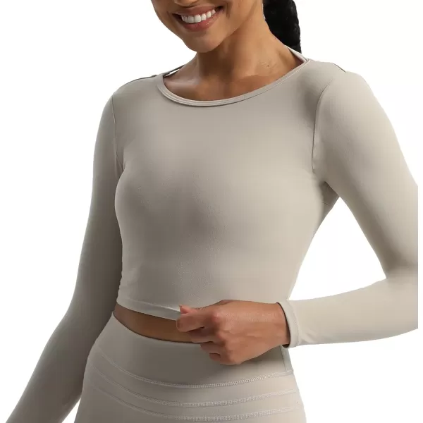 Aoxjox Long Sleeve Crop Tops for Women Square Hollow Back Workout Crop T Shirt TopMink