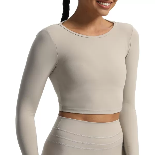 Aoxjox Long Sleeve Crop Tops for Women Square Hollow Back Workout Crop T Shirt TopMink
