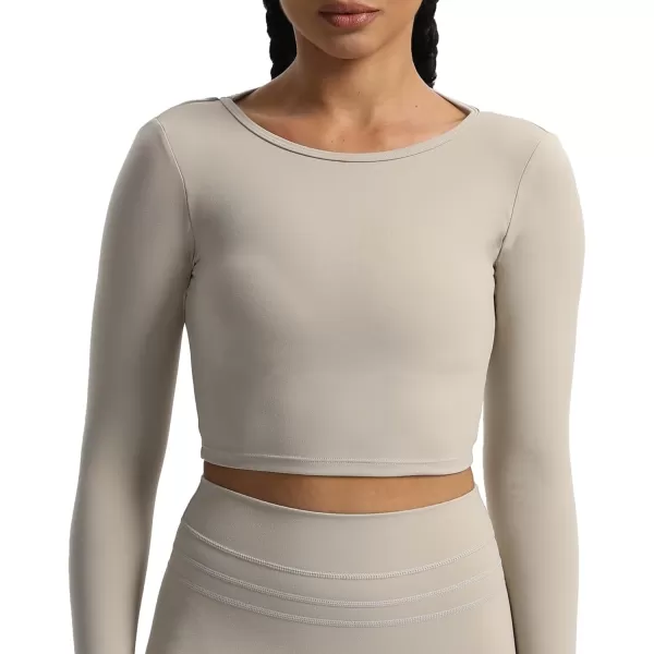 Aoxjox Long Sleeve Crop Tops for Women Square Hollow Back Workout Crop T Shirt TopMink