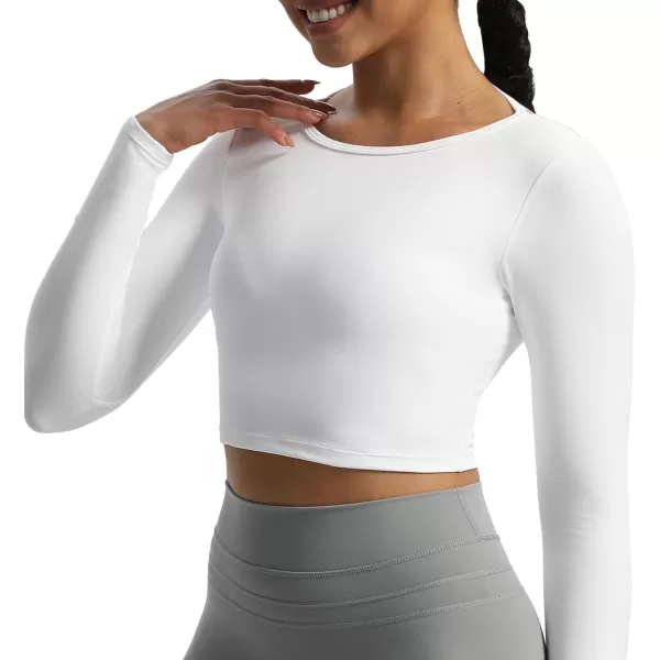 Aoxjox Long Sleeve Crop Tops for Women Square Hollow Back Workout Crop T Shirt TopWhite