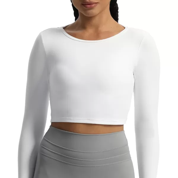 Aoxjox Long Sleeve Crop Tops for Women Square Hollow Back Workout Crop T Shirt TopWhite