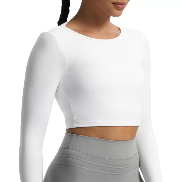 Aoxjox Long Sleeve Crop Tops for Women Square Hollow Back Workout Crop T Shirt TopWhite