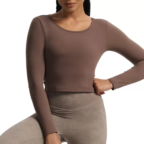imageAoxjox Long Sleeve Crop Tops for Women Victoria Open VBack Workout Crop T Shirt TopFudge Coffee