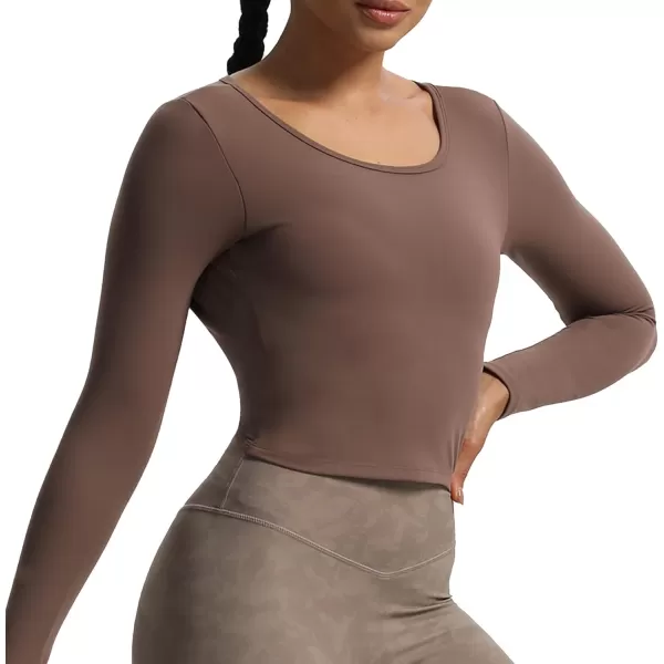 imageAoxjox Long Sleeve Crop Tops for Women Victoria Open VBack Workout Crop T Shirt TopFudge Coffee