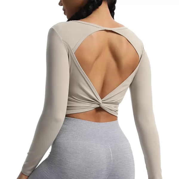 imageAoxjox Long Sleeve Crop Tops for Women Victoria Open VBack Workout Crop T Shirt TopMink
