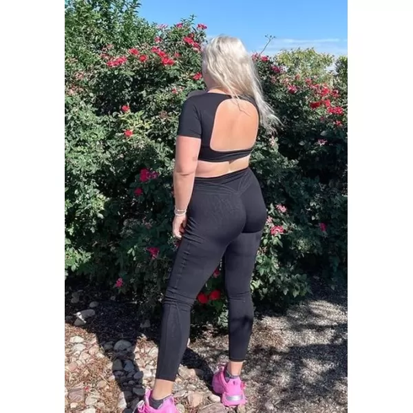 Aoxjox Short Sleeve Crop Tops for Women Clarissa Hollow Back Workout Crop T Shirt TopBlack