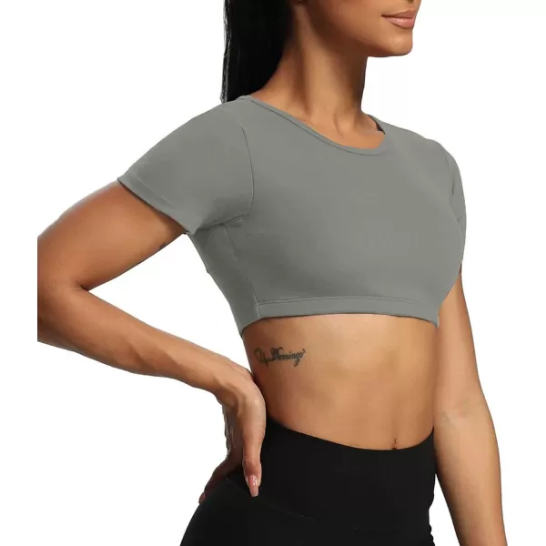 Aoxjox Short Sleeve Crop Tops for Women Clarissa Hollow Back Workout Crop T Shirt TopGrey