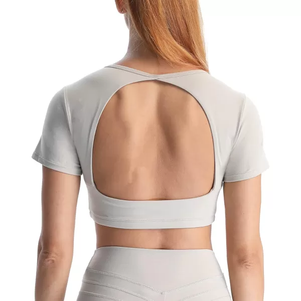 Aoxjox Short Sleeve Crop Tops for Women Clarissa Hollow Back Workout Crop T Shirt TopMink